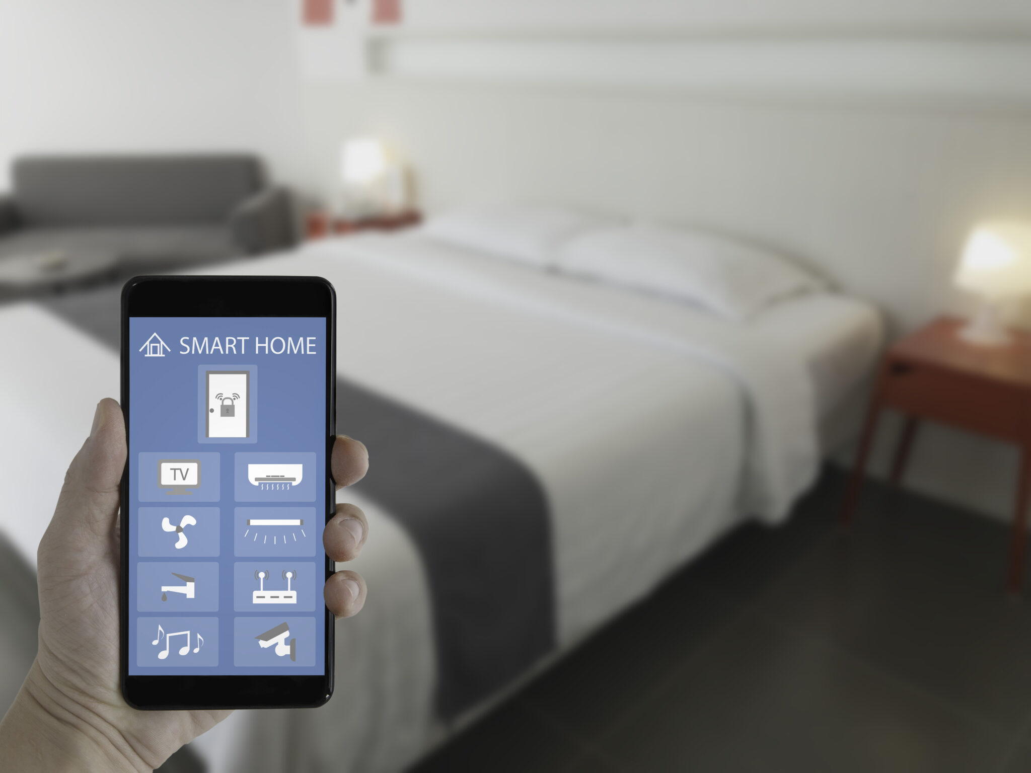 Smart home technology applications on smartphone screen